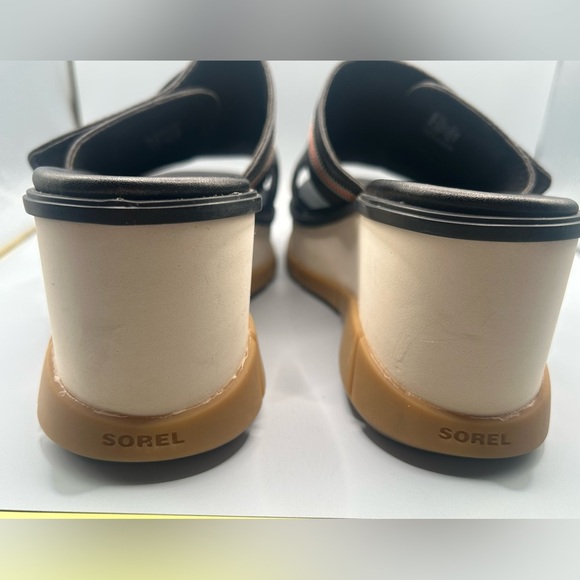 Sorel Joanie III Leather Chunky Platform Slide Sandals Black Gum Size: 11 - Picture 4 of 12